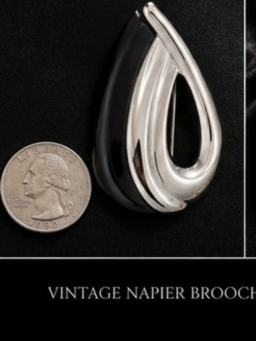 Vintage Signed Napier Silver Tone Modernist Teardrop Brooch Large Abstract Style